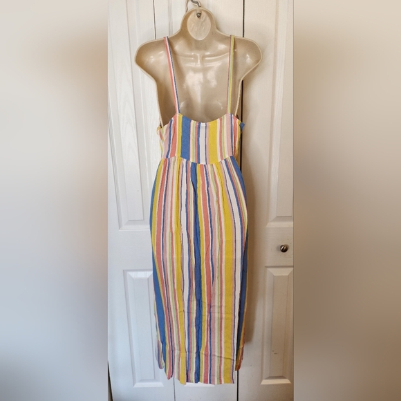 Lush size large colorful stripped spaghetti strap midi dress with tie front - Picture 2 of 6